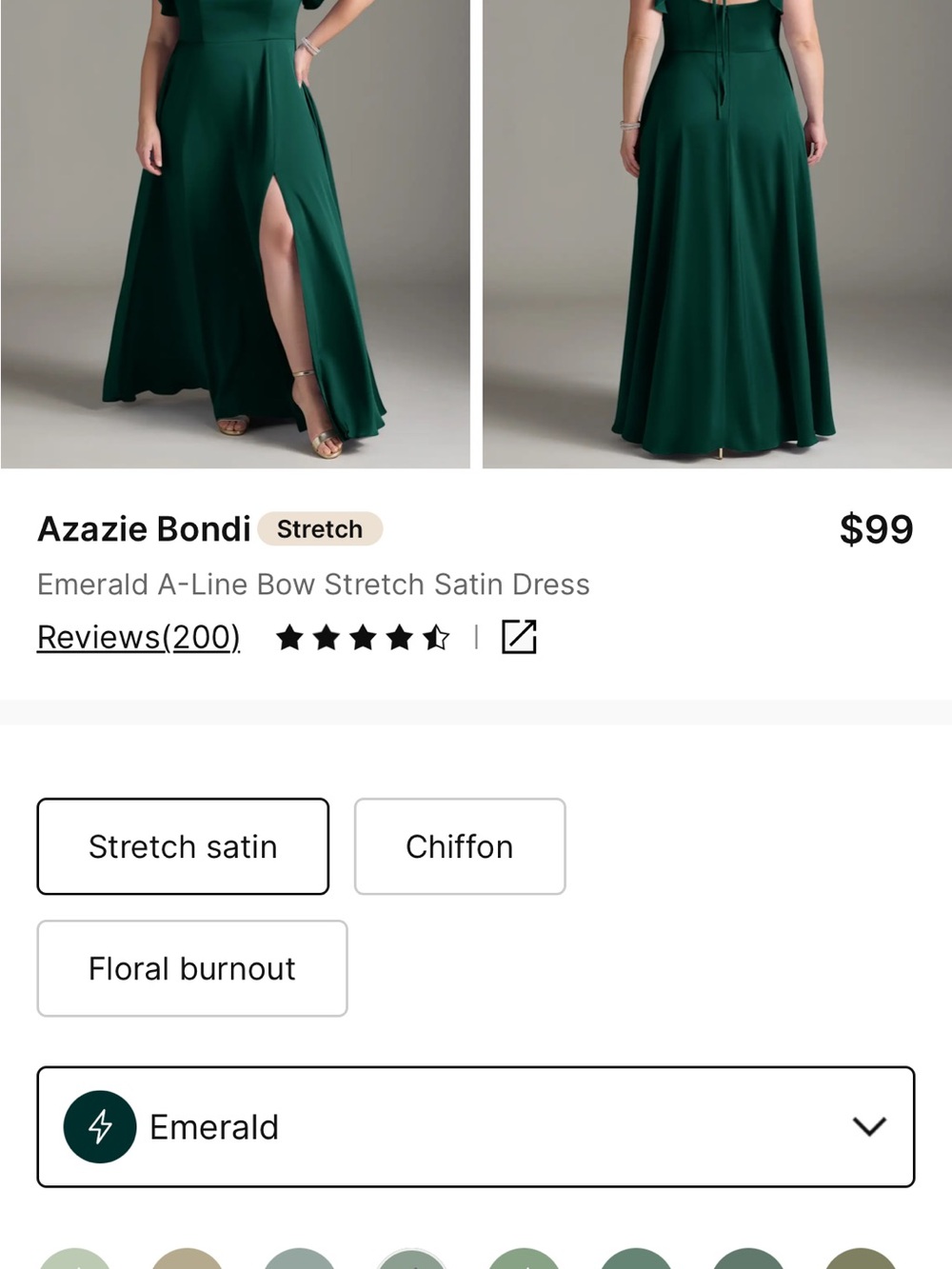 Azazie Emerald A-Line Maxi Dress with Front Slit